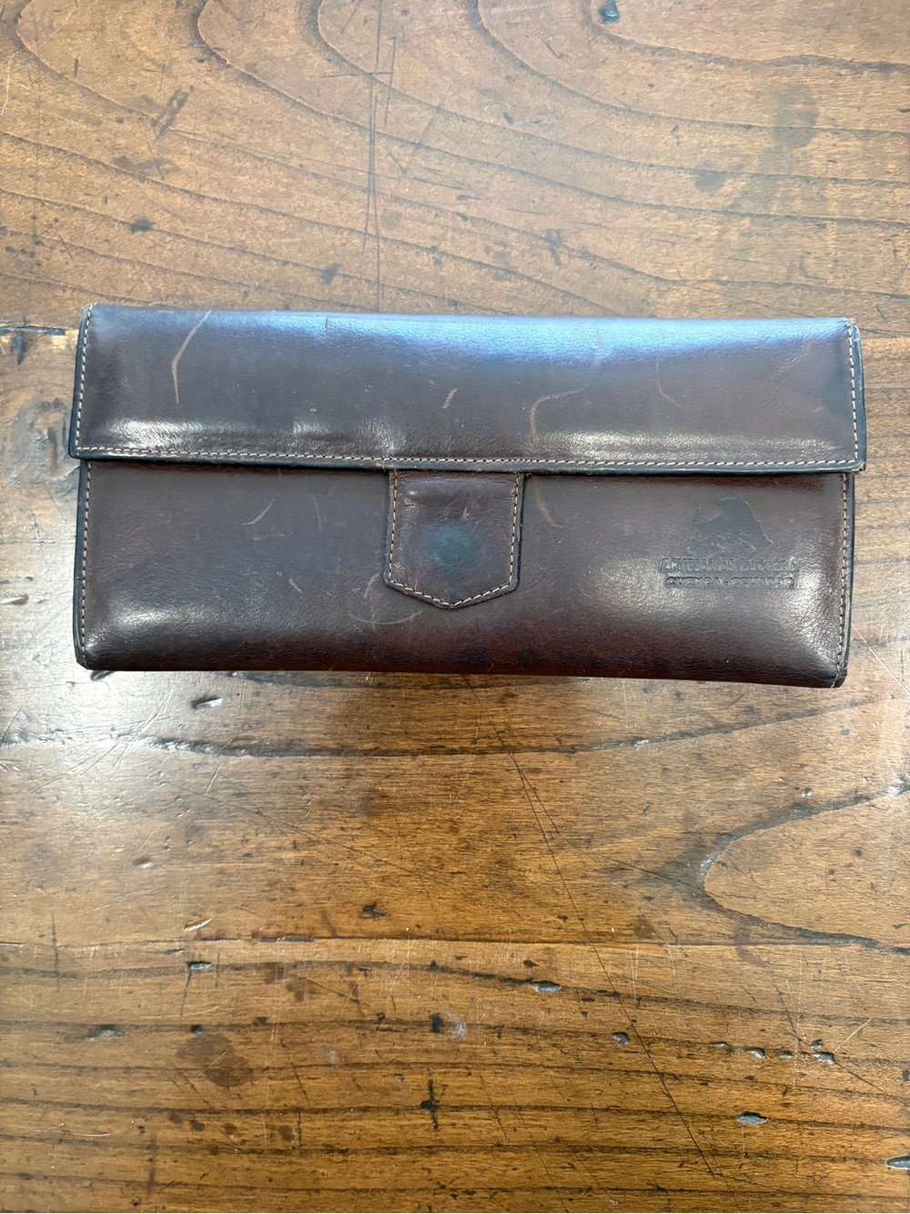 VTG Artsomas Cuenca Ecuador Brown Leather Sliding Wristlet Clutch Wallet